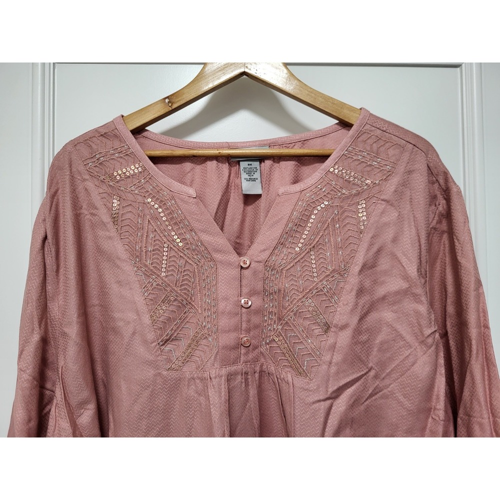 New Catherines Rose Pink 3/4 Sleeve 1/4 Button Top Sz 3X